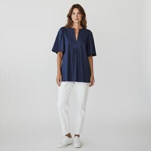 Jude Connally Blue Flutter Sleeve Tunic Top Made USA S NWOT